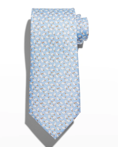 Shop Ferragamo Men's Animali Elephants & Hearts Tie In Fazzurro