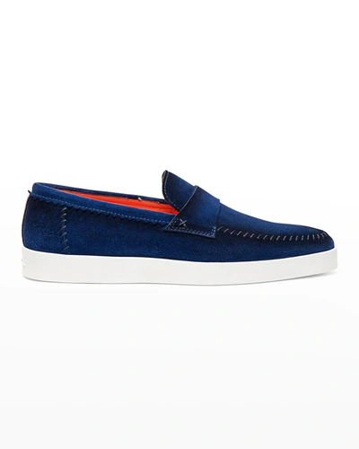 Shop Santoni Men's Dowdy Stitch Suede Loafers In Blue
