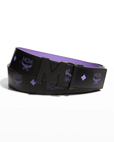 Mcm Reversible Signature Belt In Munich Blue