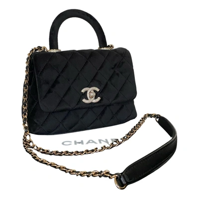 Pre-owned Chanel Coco Handle Velvet Crossbody Bag In Black