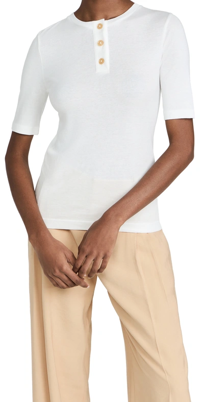 Shop Vince Elbow Henley In Off White