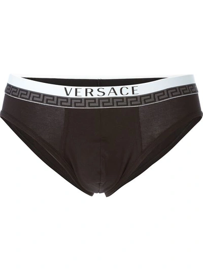 Versace 'greca' Waistband Detail Briefs In Black