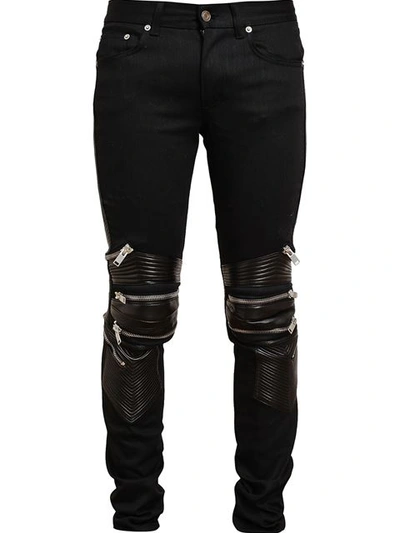 Saint Laurent Zip-knee Leather-panel Jeans In Black