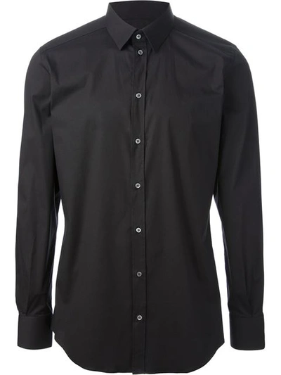 Dolce & Gabbana Black Shirt With Pointed Collar And Logo Detail