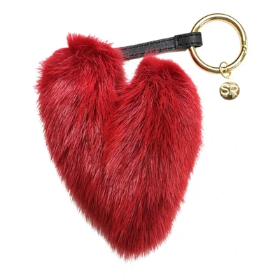 Pre-owned Simonetta Faux Fur Bag Charm In Red