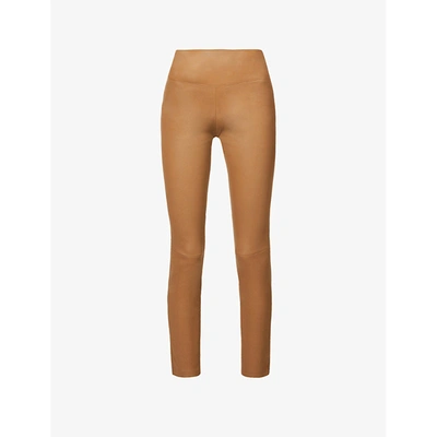 Shop Theory High-rise Leather Leggings In Clay