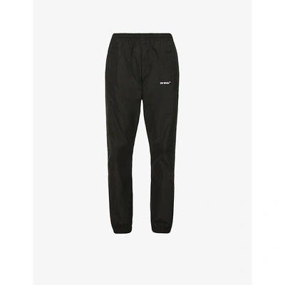 Shop Off-white Brand-embroidered Regular-fit Tapered-leg Jersey Jogging Bottoms In Black