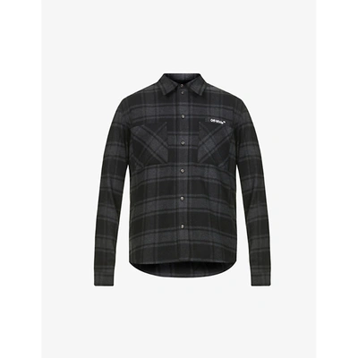 Shop Off-white Check-print Relaxed-fit Recycled-cotton-blend Shirt In Grey/black