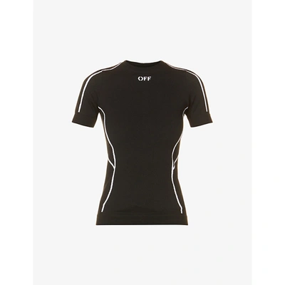 Shop Off-white Womens Black Athletic Logo-print Stretch-jersey T-shirt L/xl