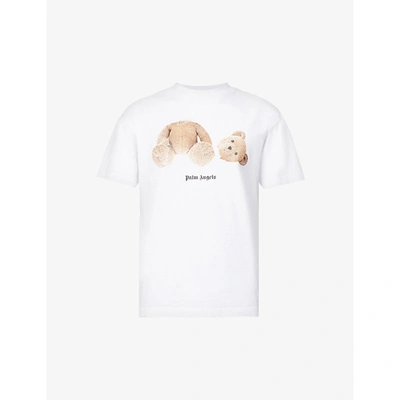 Shop Palm Angels Graphic-print Short-sleeved Cotton-jersey T-shirt In White Brown