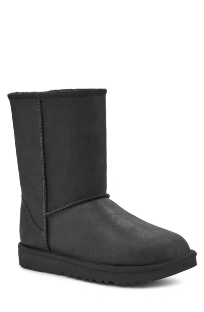 Shop Ugg Classic Short Leather Water Resistant Boot In Black