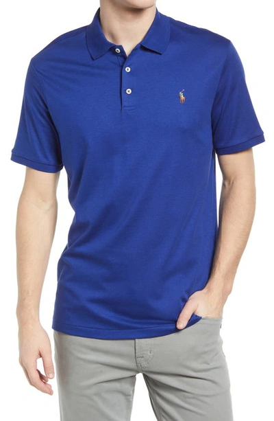 Shop Polo Ralph Lauren Solid Cotton Polo In Deep Sapphire Heather