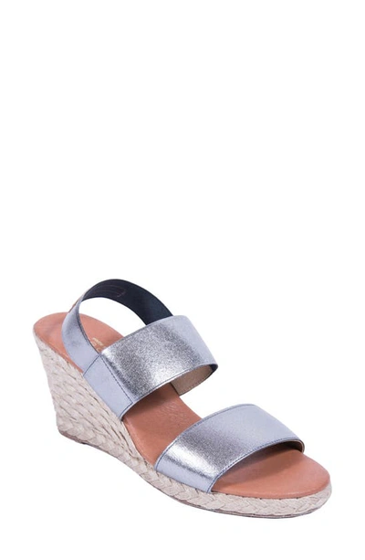 Shop Andre Assous Allison Wedge Sandal In Pewter Fabric