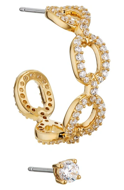 Shop Nadri Frost Mismatched Link Hoop & Stud Earrings In Gold