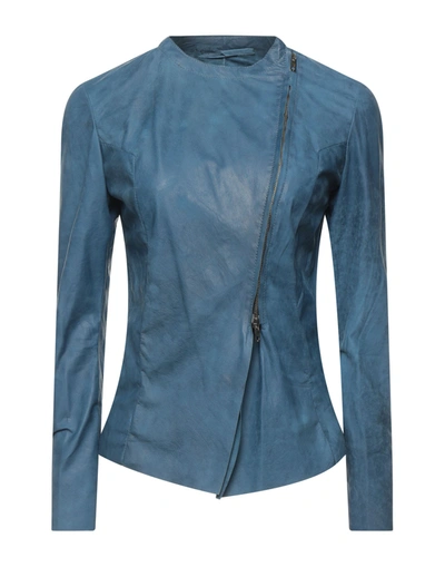 Shop Salvatore Santoro Woman Jacket Pastel Blue Size 6 Ovine Leather