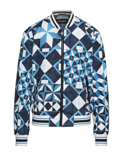 Shop Dolce & Gabbana Man Jacket Azure Size 46 Polyester, Silk, Elastane In Blue