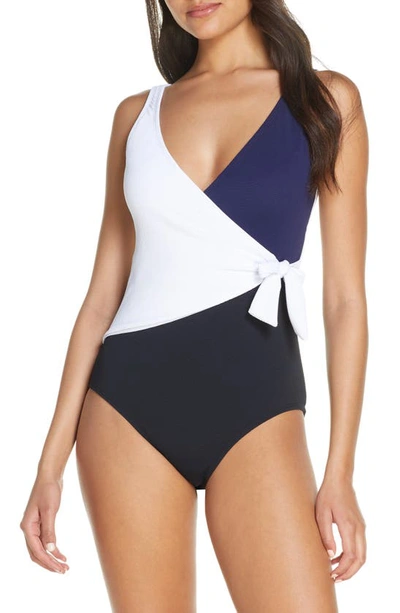 Shop Tommy Bahama Colorblock Scoop Back One-piece Swimsuit In Black