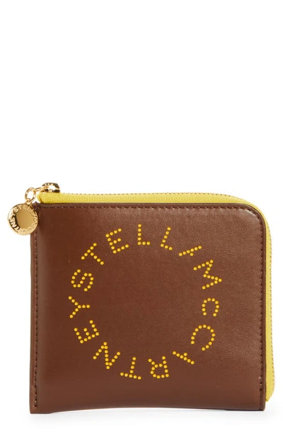 Shop Stella Mccartney Logo Faux Leather French Wallet With Removable Card Case In 7773 Cinnamon