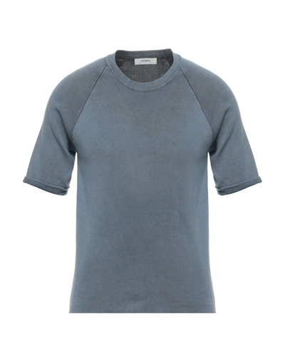 Shop Alpha Studio Man Sweater Slate Blue Size 40 Cotton
