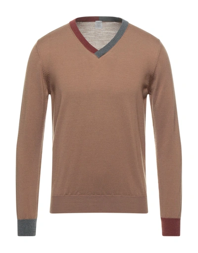 Shop Eleventy Man Sweater Camel Size S Virgin Wool In Beige