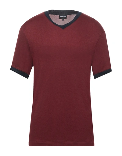 Shop Giorgio Armani Man Sweater Burgundy Size 46 Viscose, Silk, Cotton, Polyamide, Elastane In Red