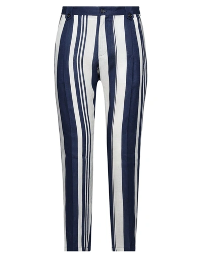 Shop Dolce & Gabbana Man Pants Midnight Blue Size 36 Linen In Dark Blue