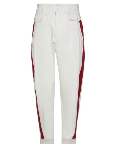 Shop Maison Margiela Man Pants Ivory Size 34 Cotton, Wool, Acrylic, Polyamide, Elastane In White