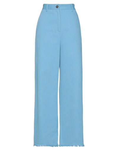 Shop Msgm Woman Jeans Azure Size 6 Cotton, Linen In Blue