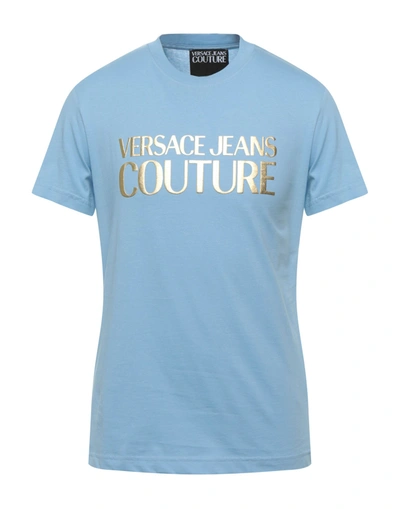 Shop Versace Jeans Couture Man T-shirt Sky Blue Size Xxl Cotton