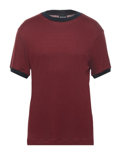 Shop Giorgio Armani Man T-shirt Burgundy Size 38 Viscose, Silk, Polyamide, Elastane In Red