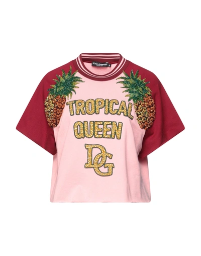 Shop Dolce & Gabbana Woman Sweatshirt Pink Size 6 Cotton, Glass, Synthetic Fibers, Acrylic, Silk