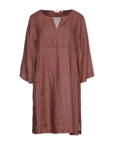 Shop Caliban Woman Short Dress Cocoa Size 12 Linen In Brown