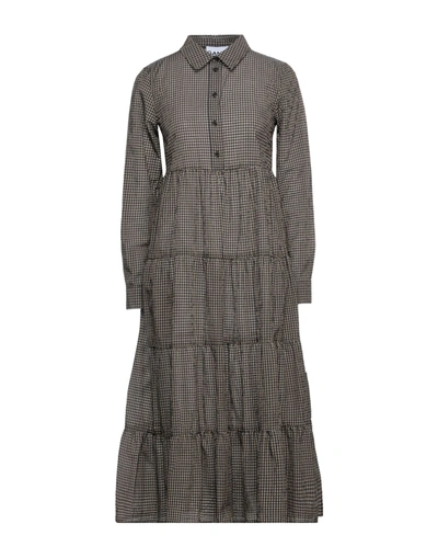 Shop Ganni Woman Midi Dress Khaki Size 6 Polyester, Cotton, Polyamide In Beige