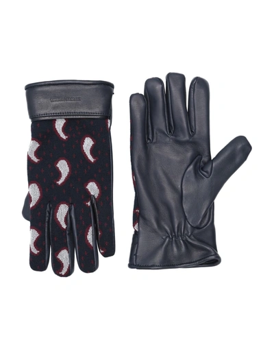 Shop Giorgio Armani Man Gloves Midnight Blue Size Xl Wool, Viscose, Lambskin