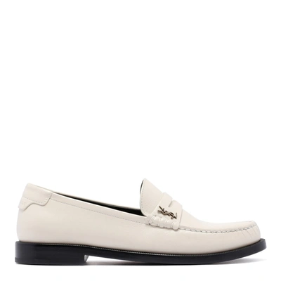 Shop Saint Laurent Pearl Penny Loafers In Neutrals