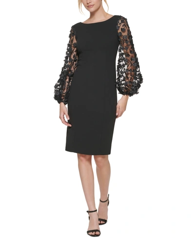 Shop Eliza J Contrast-sleeve Sheath Dress In Black