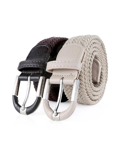 Shop Mio Marino Men's Hopsack Weave Elastic Belt, Pack Of 2 In Umber Buttercream