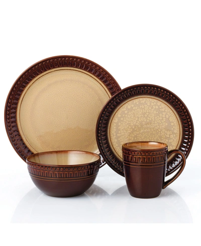 Lorren Home Trends Stoneware Mojave, Set Of 16 In Brown