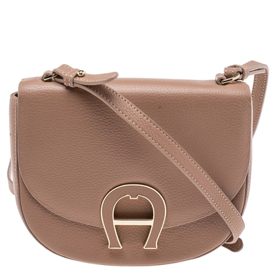 Pre-owned Aigner Pink Grained Leather Mini Pina Crossbody Bag | ModeSens