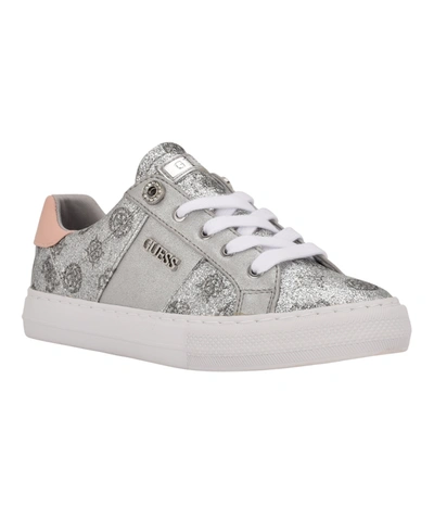 Guess Women's Loven Casual Lace-up Sneakers Women's Shoes In Silver  Glitter/blush | ModeSens