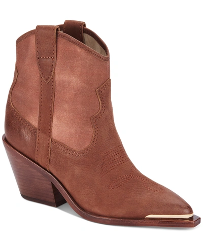 Shop Dolce Vita Nashe Western Booties Women's Shoes In Chocolate Leather