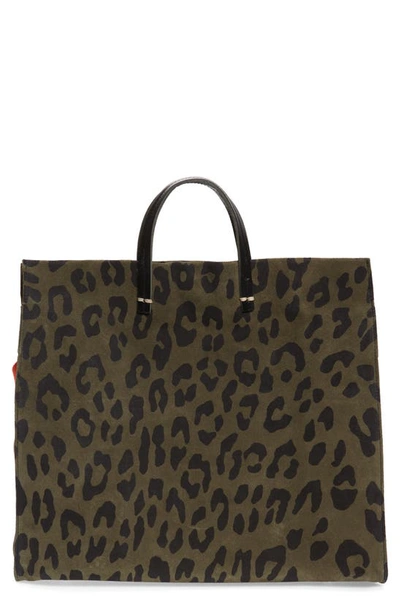 Shop Clare V Simple Animal Print Suede Tote In Army Pablo Cat