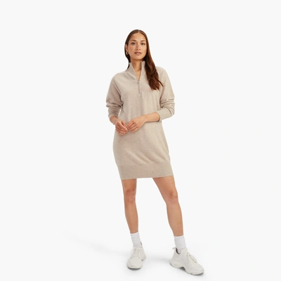 Shop Naadam Recycled Cashmere Quarter Zip Dress In Oatmeal