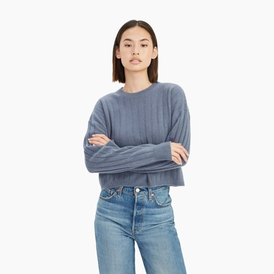 Shop Naadam Cashmere Ribbed Cropped Sweater In Slate Blue