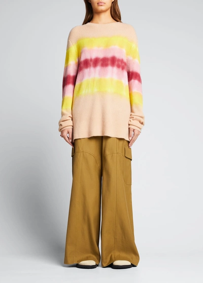 Shop The Elder Statesman Tequila Tie-dye Ribbed Cashmere Oversized Pullover In Ivory W C