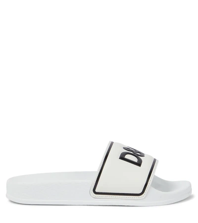 Shop Dolce & Gabbana Logo Slides In Bianco/nero