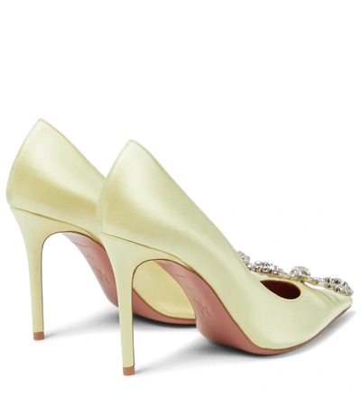 Shop Amina Muaddi Rosie Embellished Satin Pumps In Powder Yellow