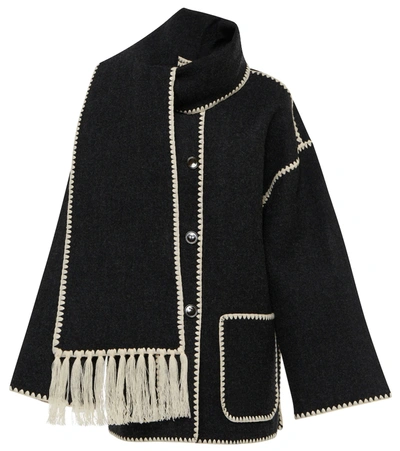 Shop Totême Embroidered Wool-blend Scarf Jacket In Grey