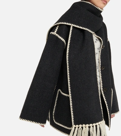 Shop Totême Embroidered Wool-blend Scarf Jacket In Grey