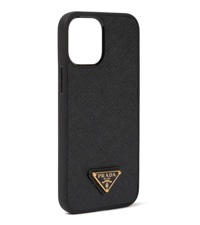 Shop Prada Leather Iphone 12 Pro Max Case In Nero